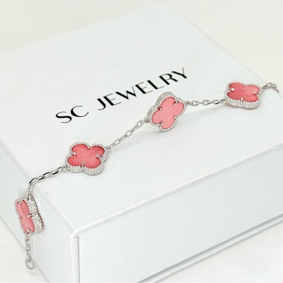 Clover BraceletPink Mother of Pearl SilverDouble Sided